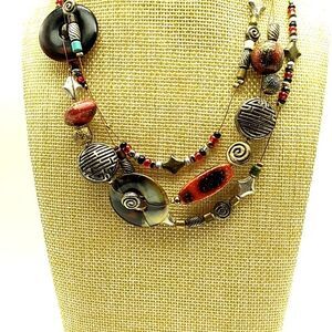 Vintage Chico's Multi-colored Multi-strand Beaded Wire Necklace Signed